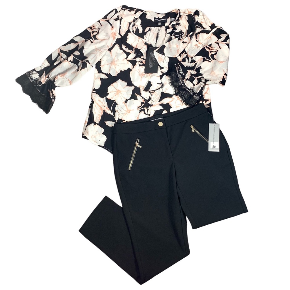 Karl Lagerfeld Floral Ruffle Top Sz S